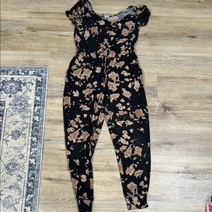 No Boundaries Black and Brown Jumpsuit with Floral Elegance